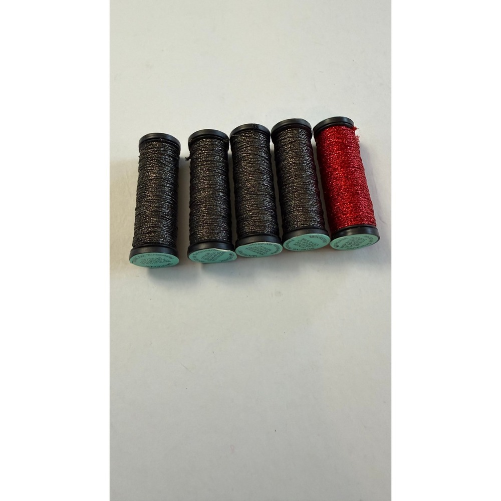 Kreinik Metallic Needlework Thread 4 Gunmetal Black 1 Red Some Partial Spools